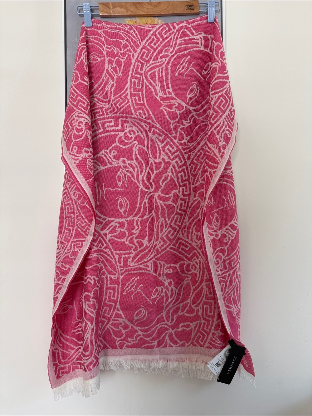 Versace Pink and Cream Medusa Jacquard wool Scarf